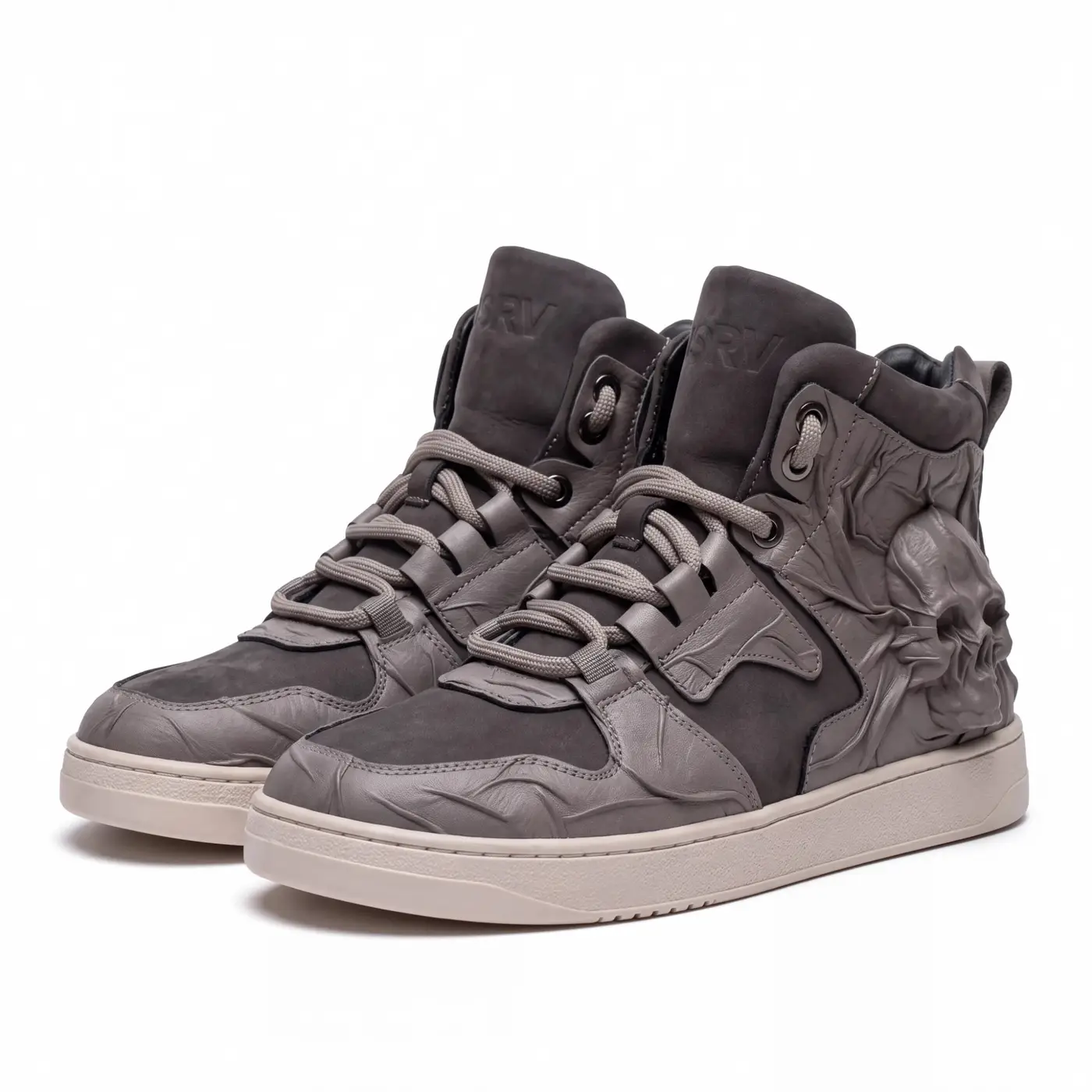 Мужские высокие кеды из нубука и кожи GRIM Grey, серый, фото 1