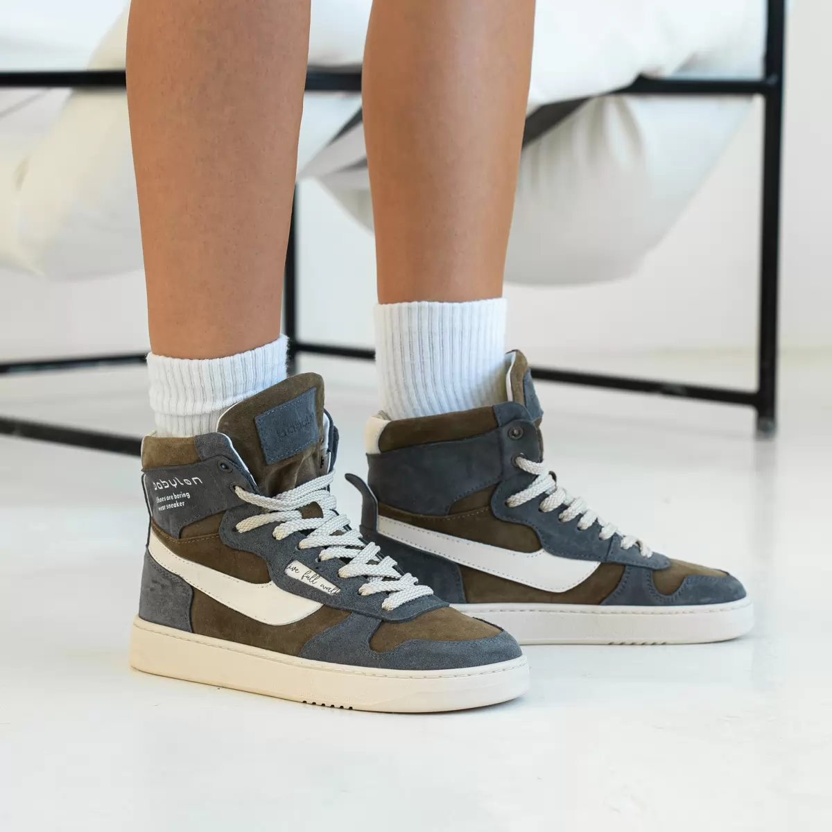 Women's high-top sneakers in nubuck and leather Alen-78-X, khaki, photo 4