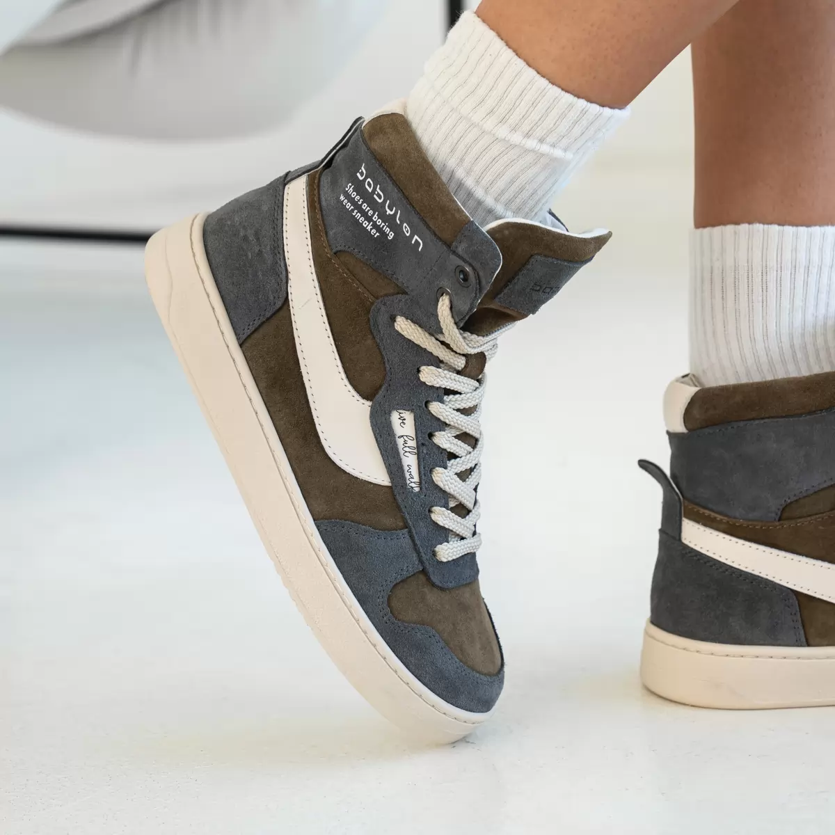 Women's high-top sneakers in nubuck and leather Alen-78-X, khaki, photo 2