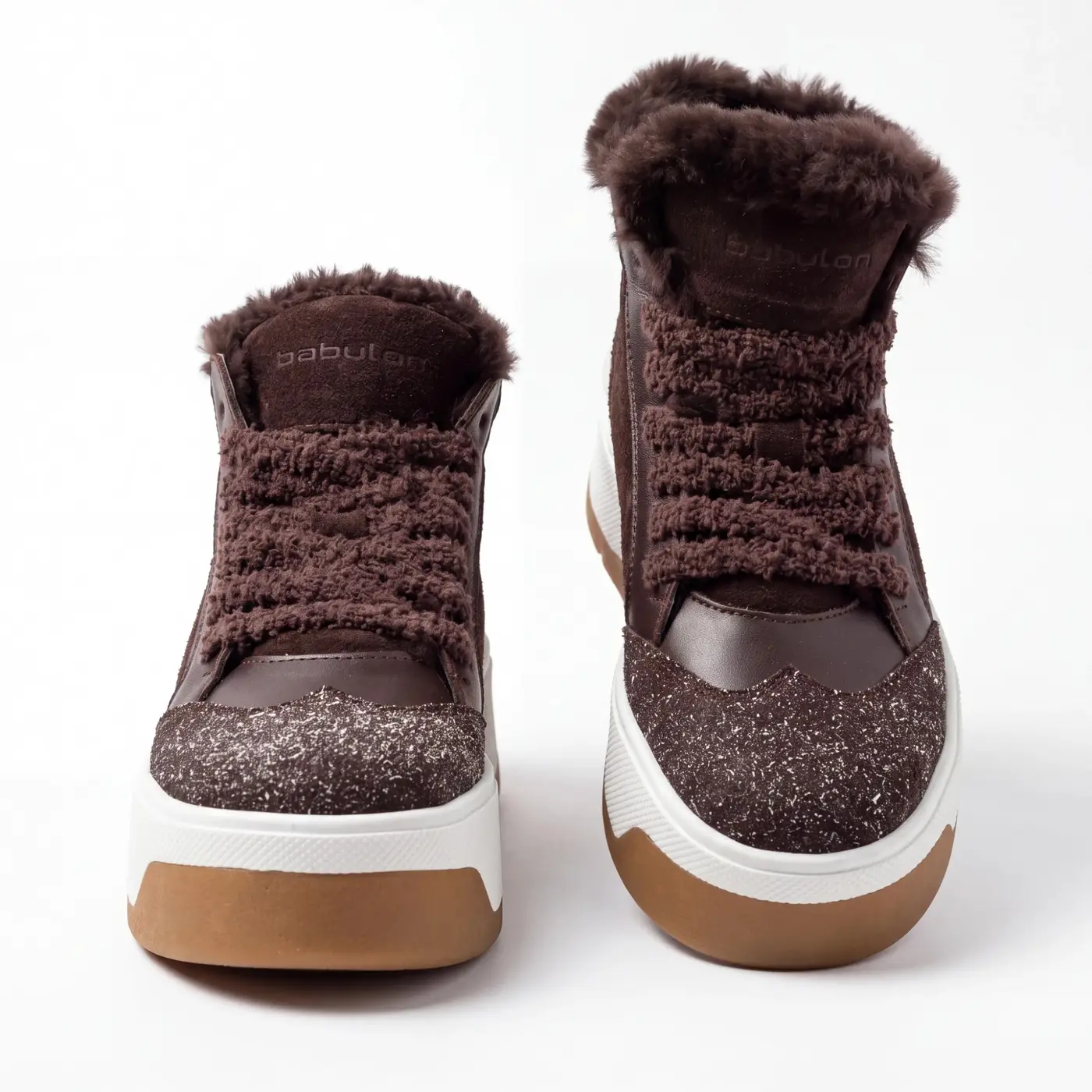 Women's fur-lined high-tops in nubuck and leather Eclipse-104, brown, photo 6