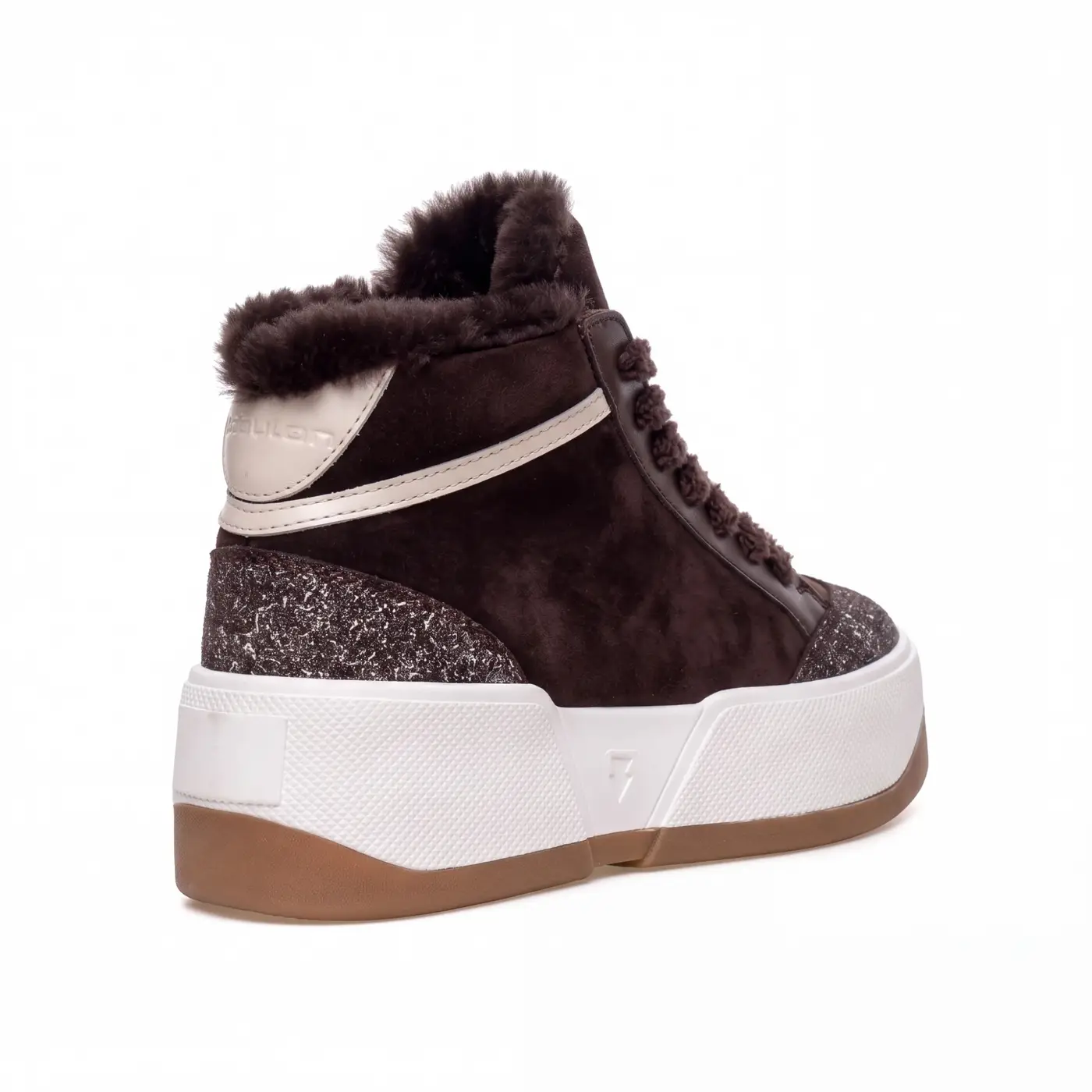 Women's fur-lined high-tops in nubuck and leather Eclipse-104, brown, photo 3