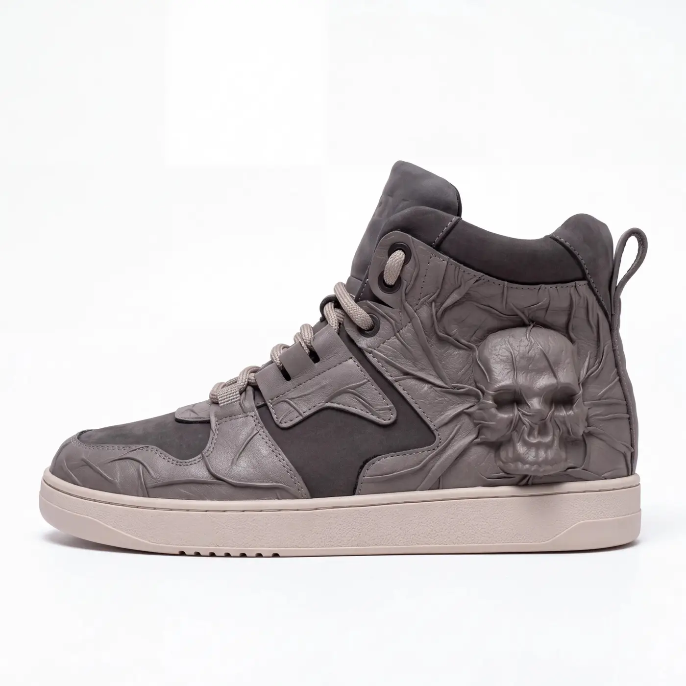 Мужские высокие кеды из нубука и кожи GRIM Grey, серый, фото 2