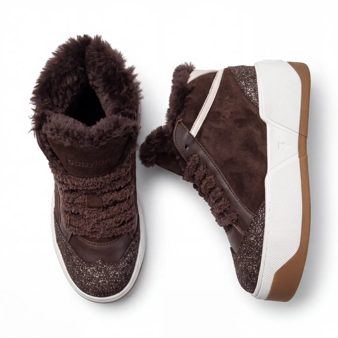 Women's fur-lined high-tops in nubuck and leather Eclipse-104, brown, photo 4