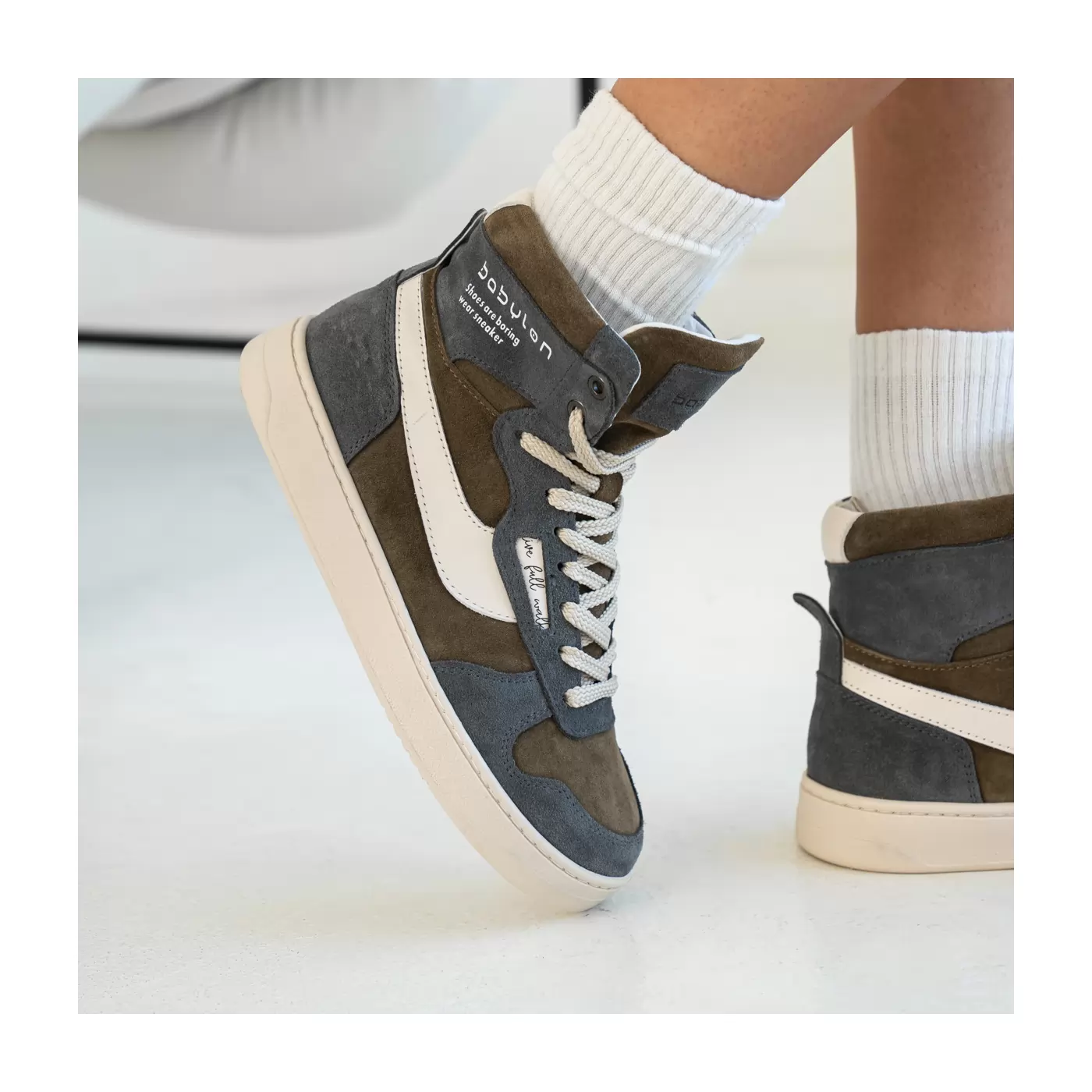 Women's high-top sneakers in nubuck and leather Alen-78-X, khaki, photo 2