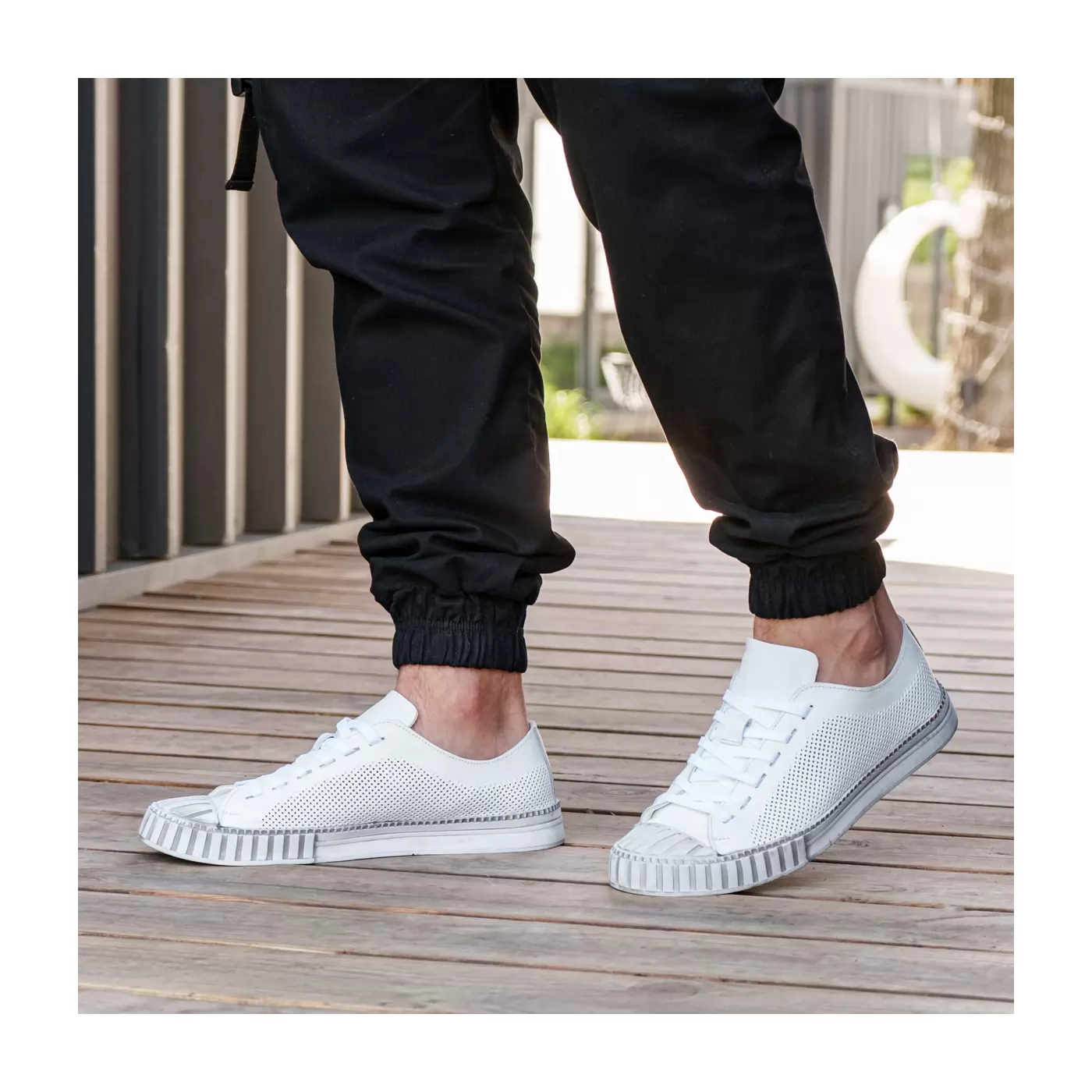 Men's summer leather sneakers Montana-30-P, white, photo 6