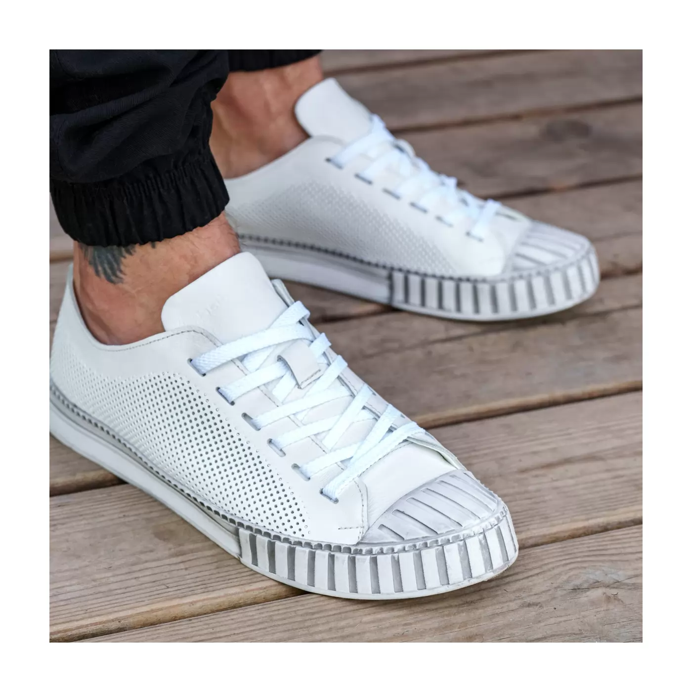 Men's summer leather sneakers Montana-30-P, white, photo 4