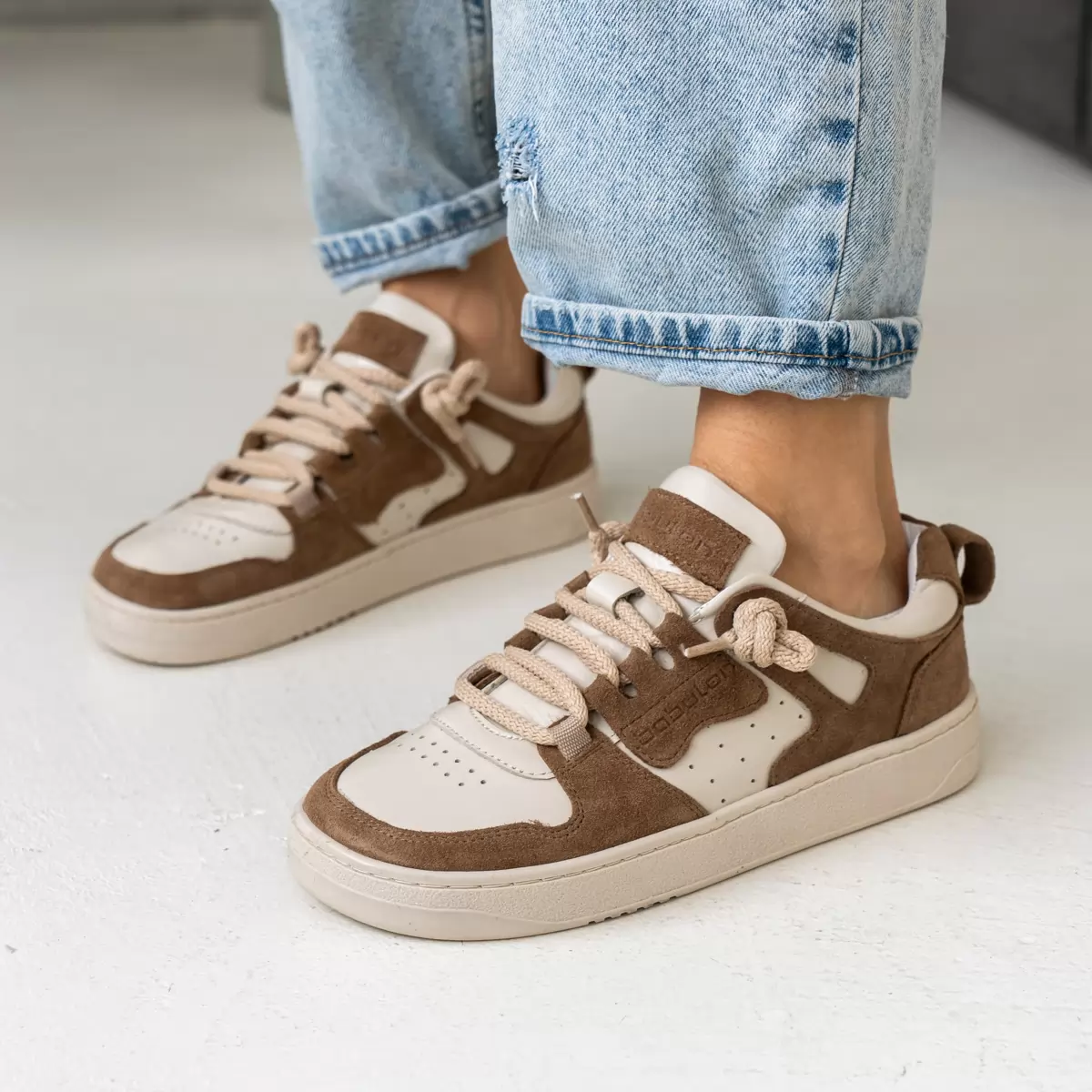 Women's sneakers in combination leather Space-94, beige, photo 8