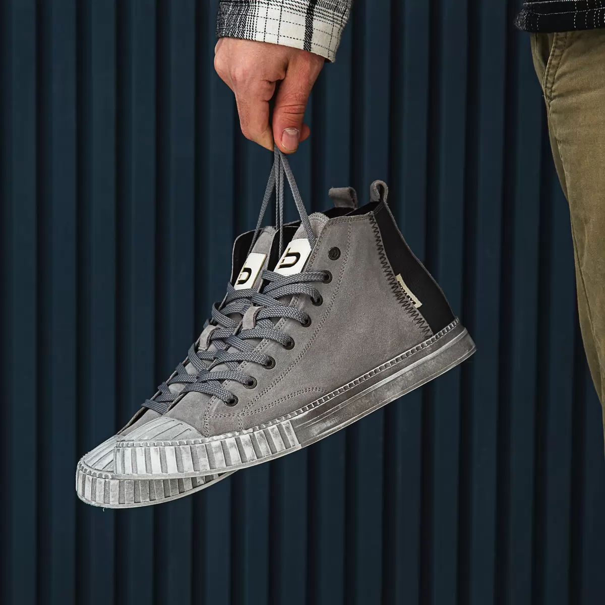 Men's high-top sneakers in leather and nubuck Michigan-12, grey, photo 18