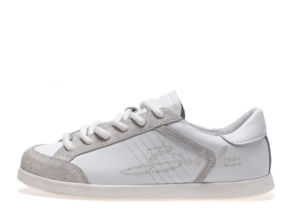 Babylon Flow-10 white leather sneakers with light grey suede panels