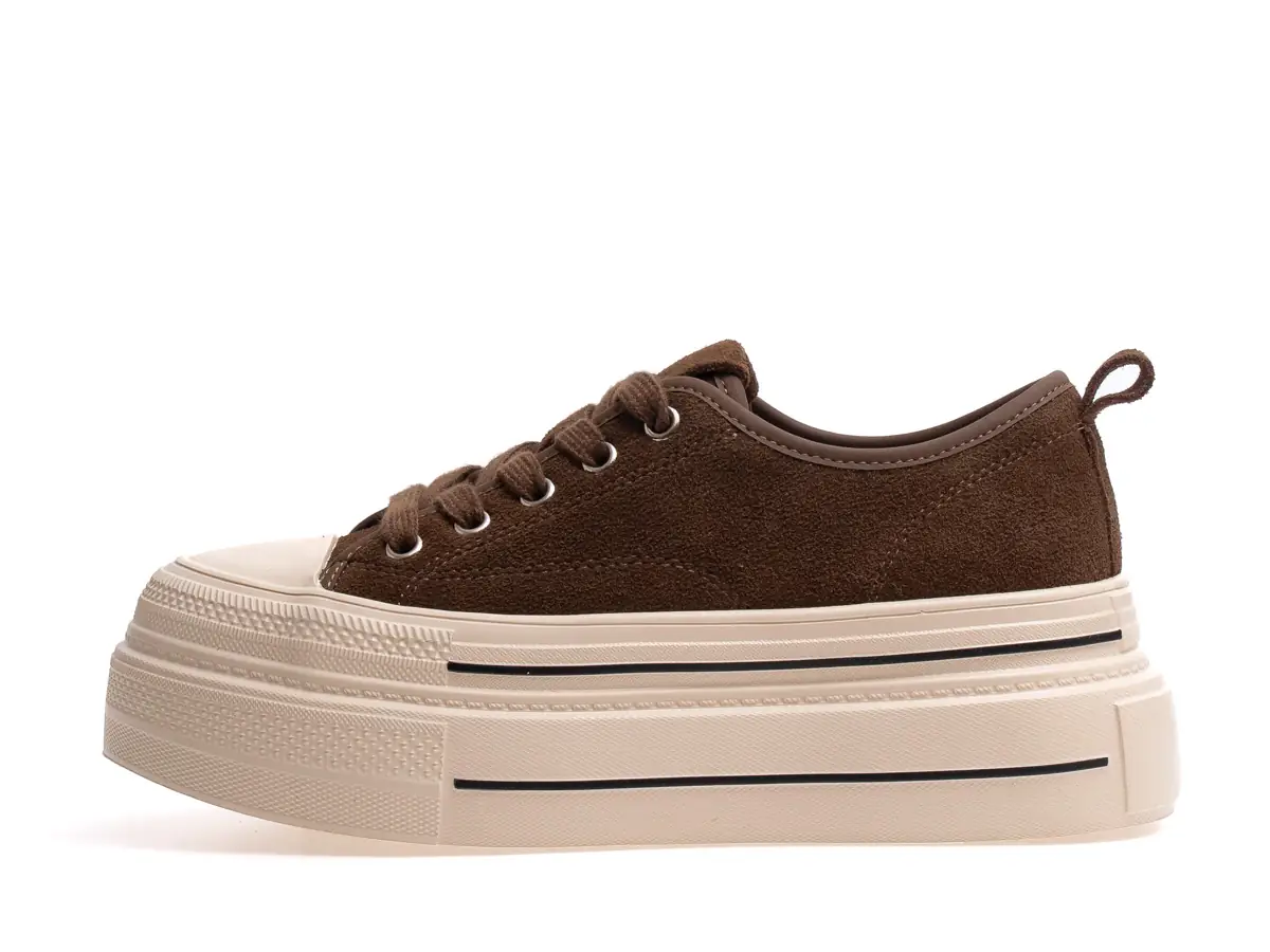 Brown Babylon Rise-14 suede sneakers on a high platform