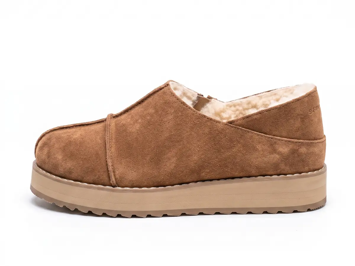 Babylon MARY-94 tan nubuck sheepskin loafers on a platform sole
