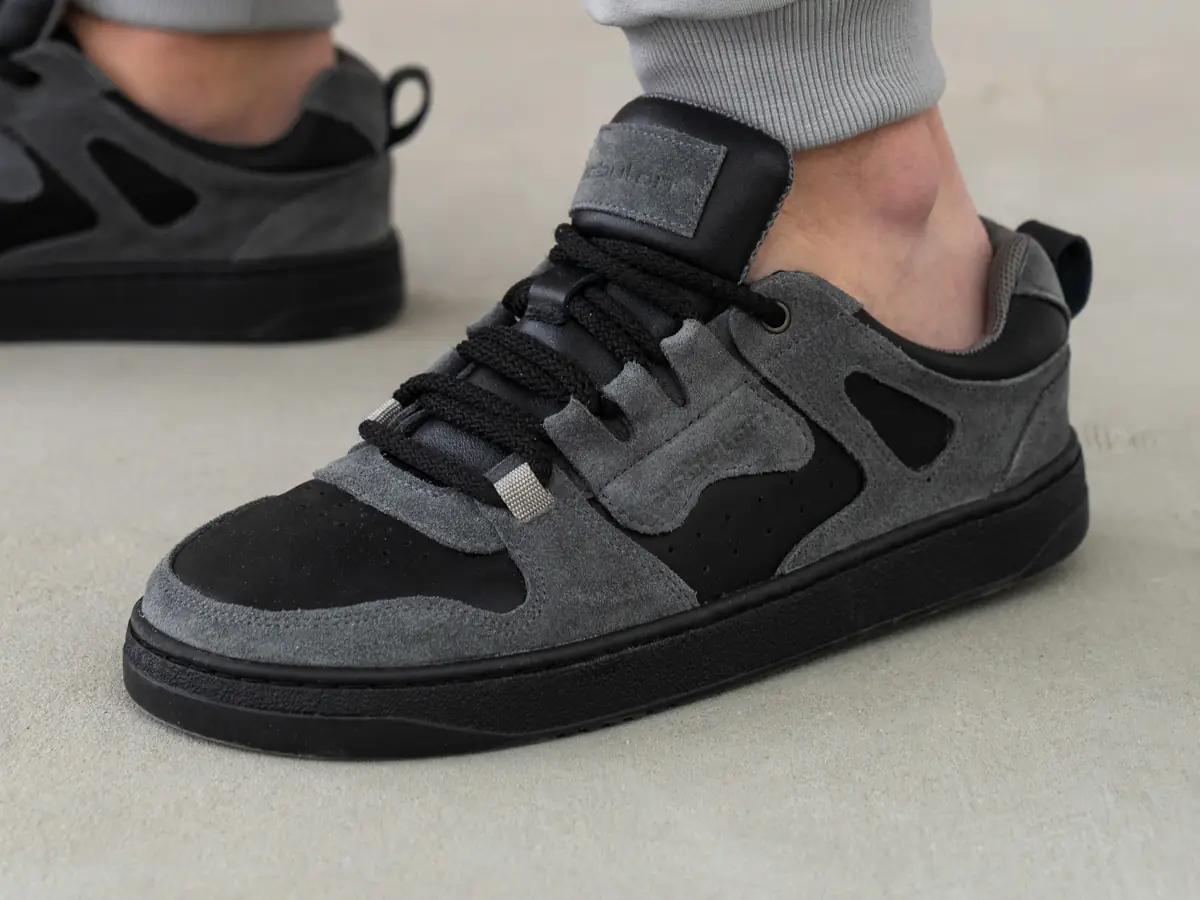 Grey Babylon Space-12 sneakers with light grey knit joggers