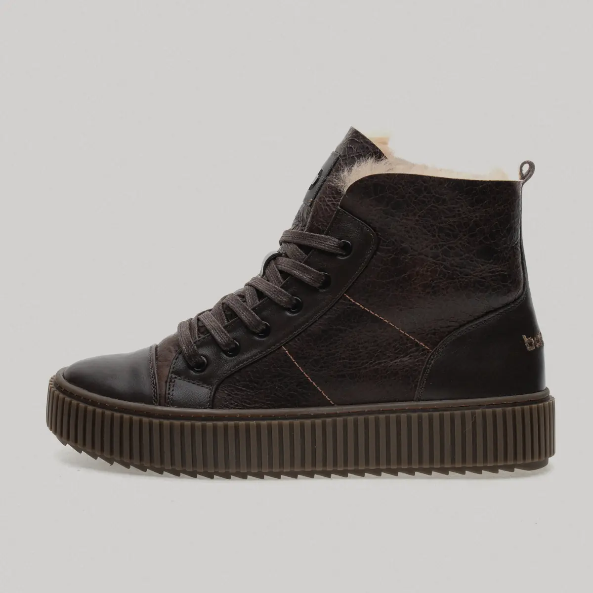 Babylon Frost-84 men's dark brown leather lace-up sheepskin boots, side view